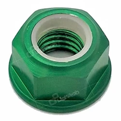 Hexagon nut with collar and plastic insert 0011VER - green ergal 7075