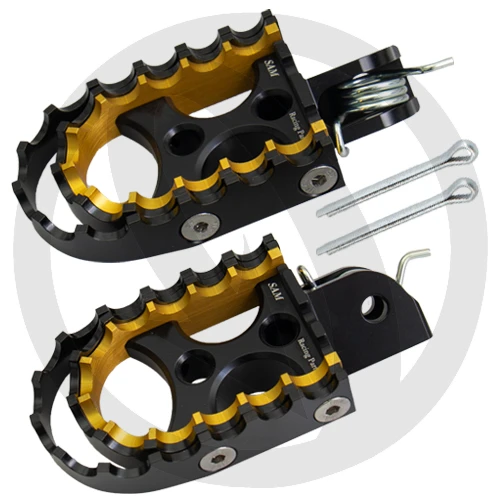 Couple of rally footpegs for driver | black body and gold black inserts | SAM Racing Parts