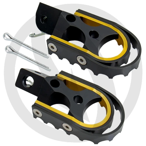 Couple of rally footpegs for driver | black body and gold black inserts | SAM Racing Parts