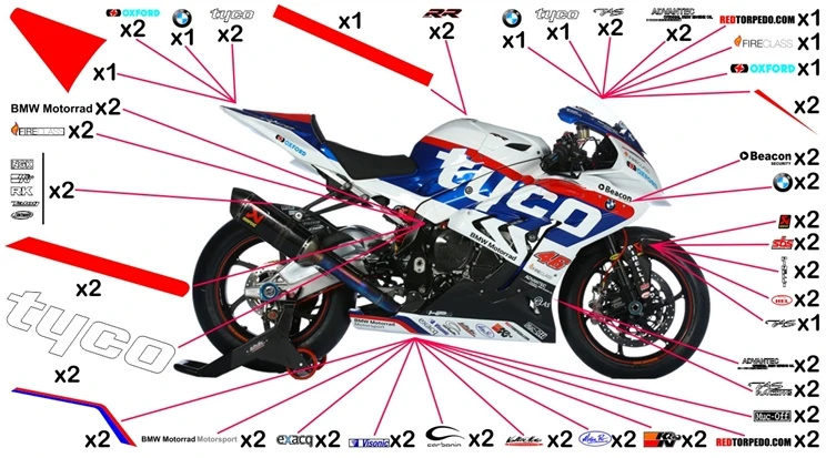 Kit adesivi replica BMW S 1000 RR Tyco BSB 2015 (corsa da non verniciare trasparente)