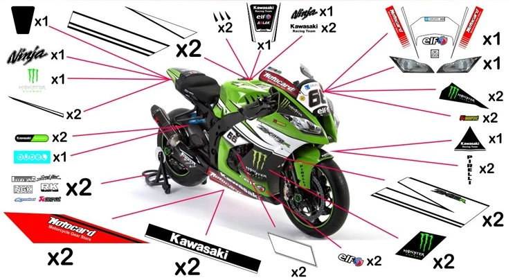 Adesivi Kawasaki Racing SBK 2015 Ninja 400 / Perf / Sport 2018 - 2023