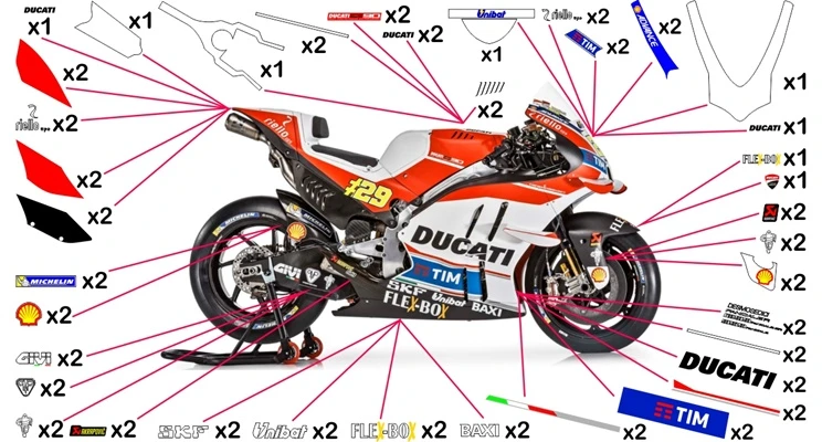 Kit adesivi replica Ducati TIM MotoGP 2016 (corsa da verniciare trasparente)