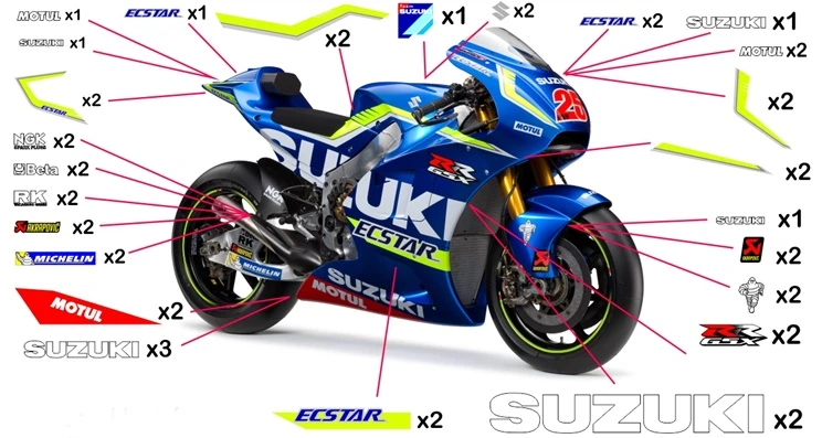 Kit adesivi replica Suzuki GSX-RR Ecstar MotoGP 2016 (corsa da verniciare trasparente - no fluo)
