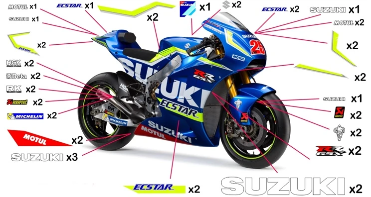 Kit adesivi replica Suzuki GSX-RR Ecstar MotoGP 2016 (corsa da non verniciare trasparente - fluo)