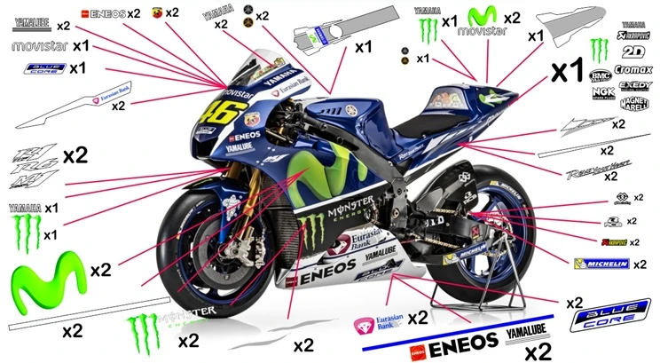 Kit adesivi replica Yamaha Movistar MotoGP 2016 (corsa da non verniciare trasparente)