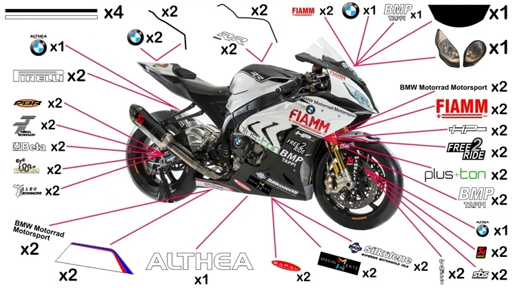 Kit adesivi replica BMW S 1000 RR Althea SBK 2016 (corsa da non verniciare trasparente)