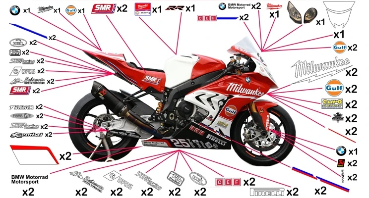 Kit adesivi replica BMW S 1000 RR Milwaukee SBK 2016 (corsa da non verniciare trasparente)