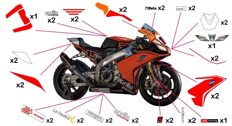 Stickers replica Aprilia RSV4 RF IodaRacing SBK 2016 (race not to be clear coated)