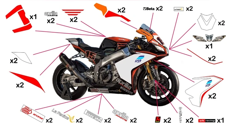 Stickers replica Aprilia RSV4 RF IodaRacing SBK 2016 Imola (race not to be clear coated)