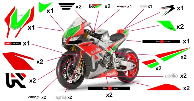 Kit adesivi replica Aprilia RSV4 RF W (corsa da non verniciare trasparente - no fluo)