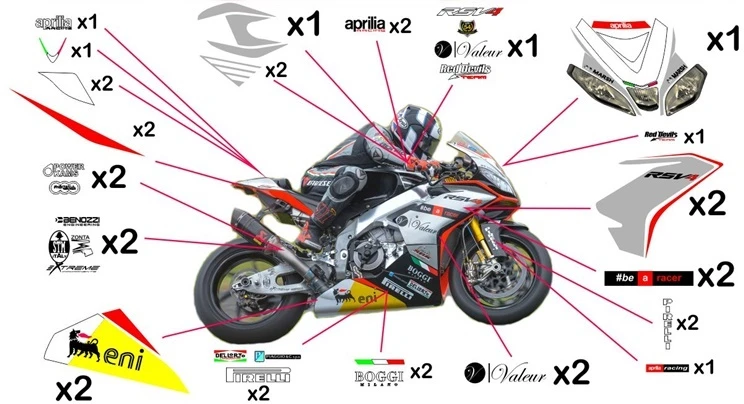 Kit adesivi replica Aprilia RSV4 RF Red Devils SBK 2015 (corsa da verniciare trasparente)