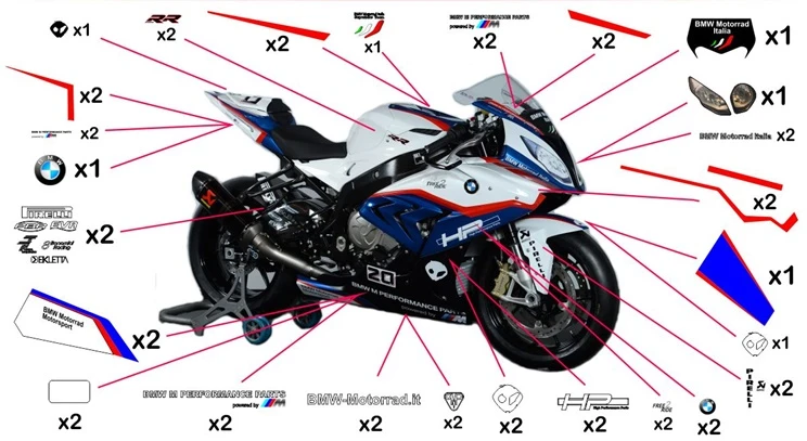 Kit adesivi replica BMW S 1000 RR Motorrad Italia SBK 2015 (corsa da non verniciare trasparente)