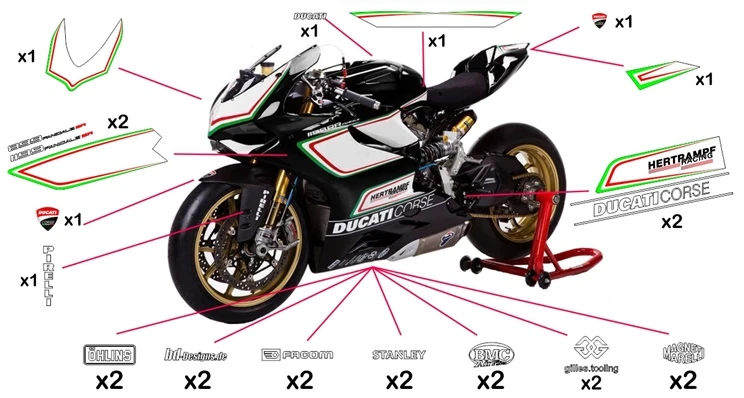 Kit adesivi Ducati Corse Tricolore (corsa da non verniciare trasparente)