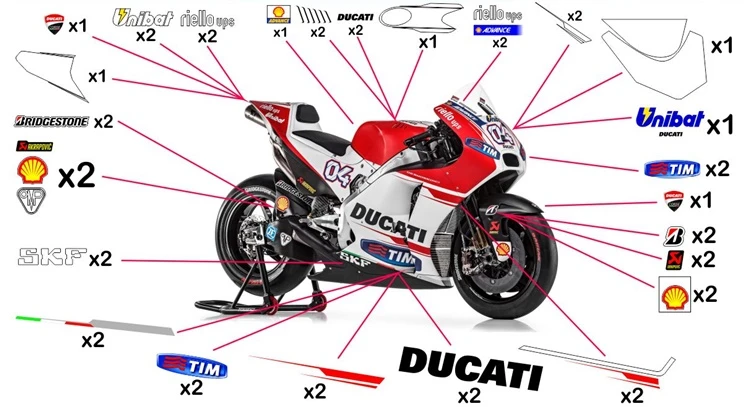 Kit adesivi replica Ducati MotoGP 2015 (corsa da non verniciare trasparente)