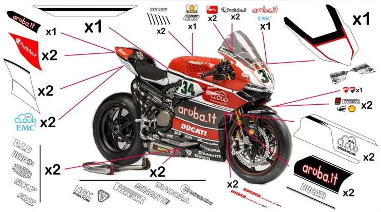 Kit adesivi replica Ducati Aruba SBK 2015 (corsa da non verniciare trasparente)