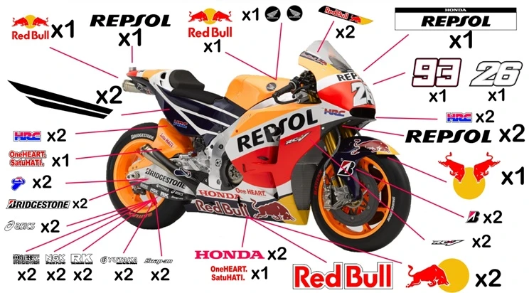 Kit adesivi replica Honda Repsol MotoGP 2015 (corsa da non verniciare trasparente)