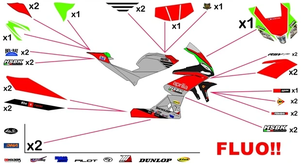 Kit adesivi replica Aprilia RSV4 RF HSBK STK USA 2016 (strada da non verniciare trasparente - fluo)