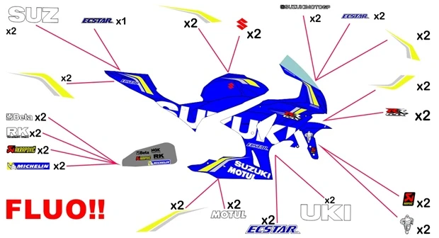 Kit adesivi replica Suzuki Ecstar MotoGP 2018 (corsa - fluo)