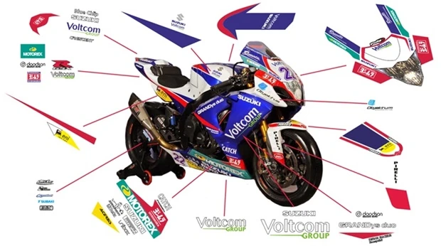 Stickers replica Suzuki Voltcom Crescent SBK 2014 | race Stickers replica Suzuki Voltcom Crescent SBK 2014 | race