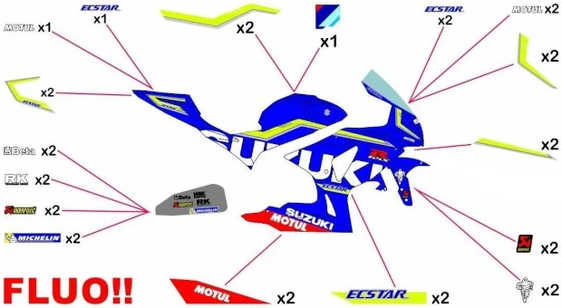 Kit adesivi replica Suzuki Ecstar MotoGP 2016 | corsa fluo