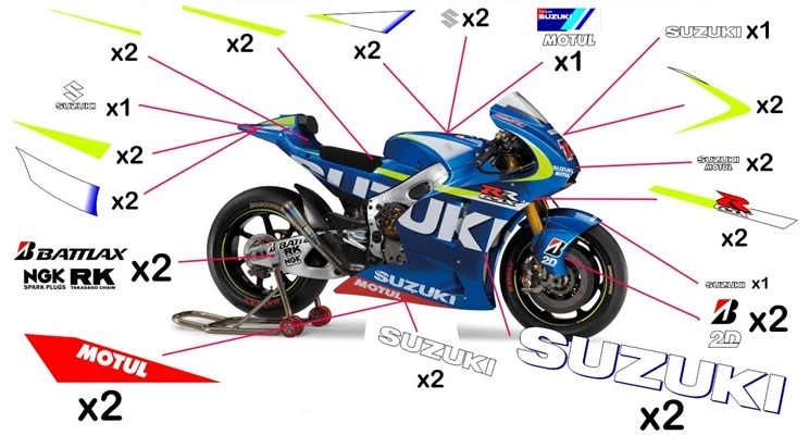 Kit adesivi replica Suzuki GSX-RR MotoGP 2015 (corsa da verniciare trasparente - fluo)