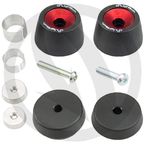 Couple of black red front wheel axle crash protectors | Lightech