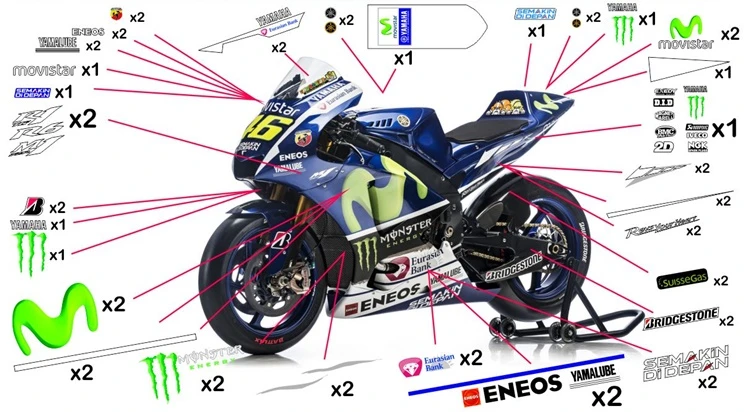 Kit adesivi replica Yamaha Movistar MotoGP 2015 (corsa da non verniciare trasparente)